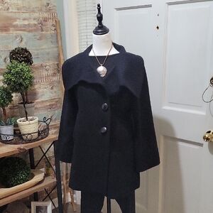 Kenar Vintage Cloak, Pea Coat Womens M Wool Blend Black, Vamp